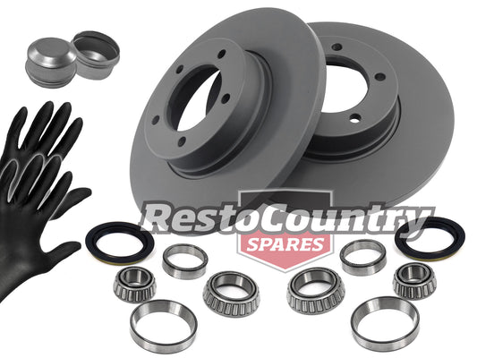 Ford Front Disc Brake Rotor + Wheel Bearing + Hub Cap Kit XR XT ZA ZB 6Cyl NEW - kRDA104-b