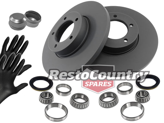 Ford Front Disc Brake Rotor + Wheel Bearing + Hub Cap Kit XR XT ZA ZB V8 NEW - kRDA105-b
