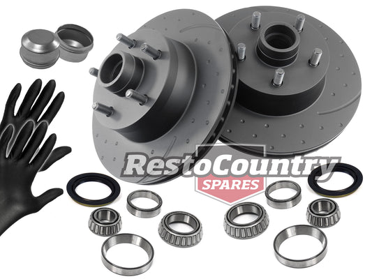 Front Disc Brake Rotor & Bearing Kit (Slotted & Dimpled) Ford XW XY ZC ZD - kRDA106HD-c