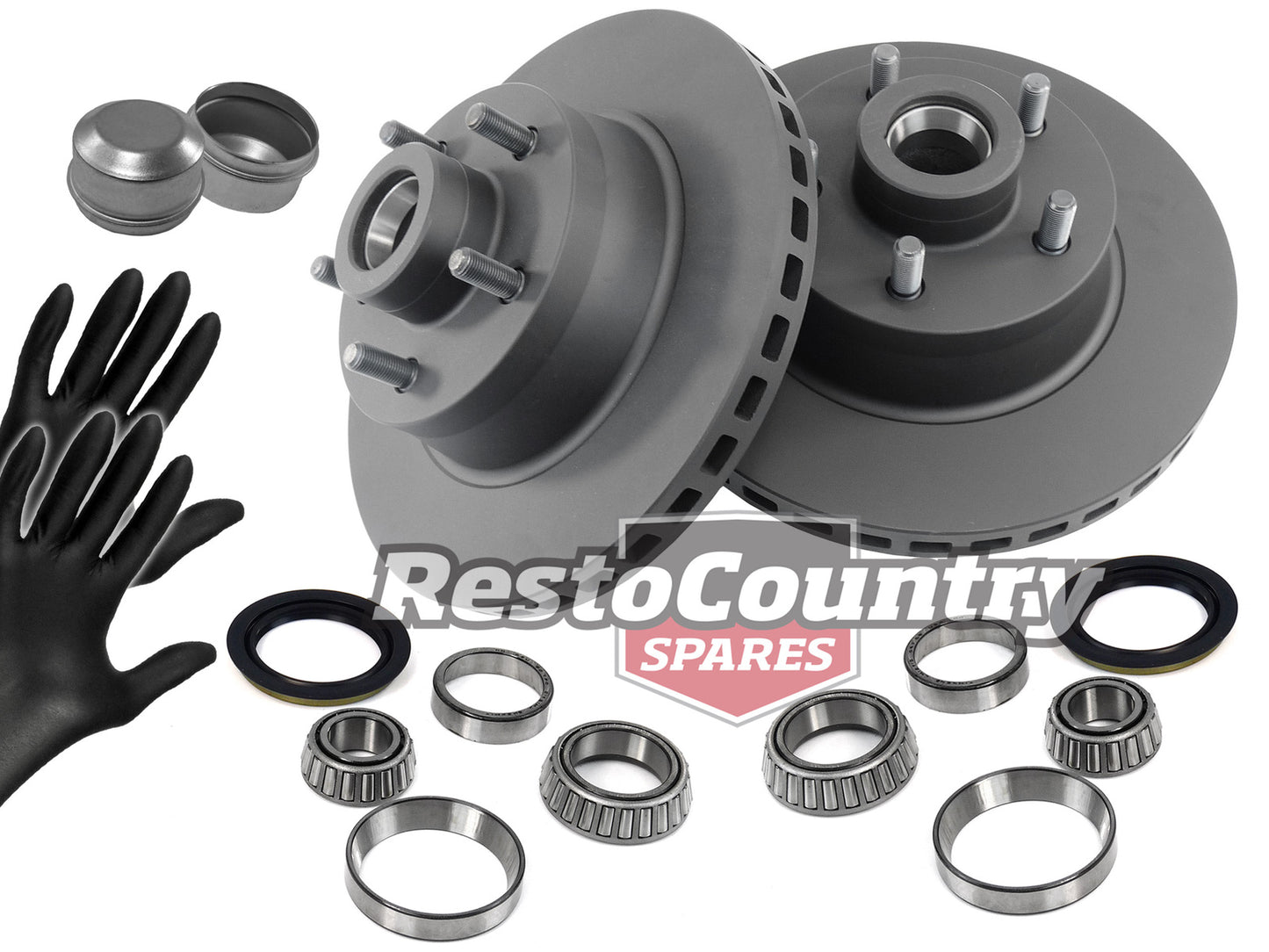 Ford Front Disc Brake Rotor+ Wheel Bearing+Hub Cap Kit ZG ZH ZJ ZK ZL 70mm Outer - kRDA107-d