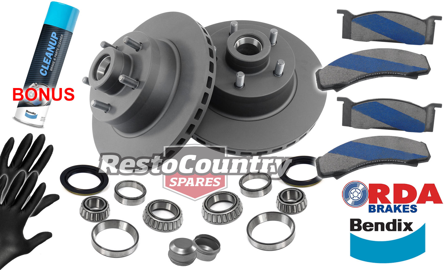 Front Disc Brake Rotor, Pad & Bearing Kit (Kelsey Hayes Caliper) Ford XB XC - kRDA107-f