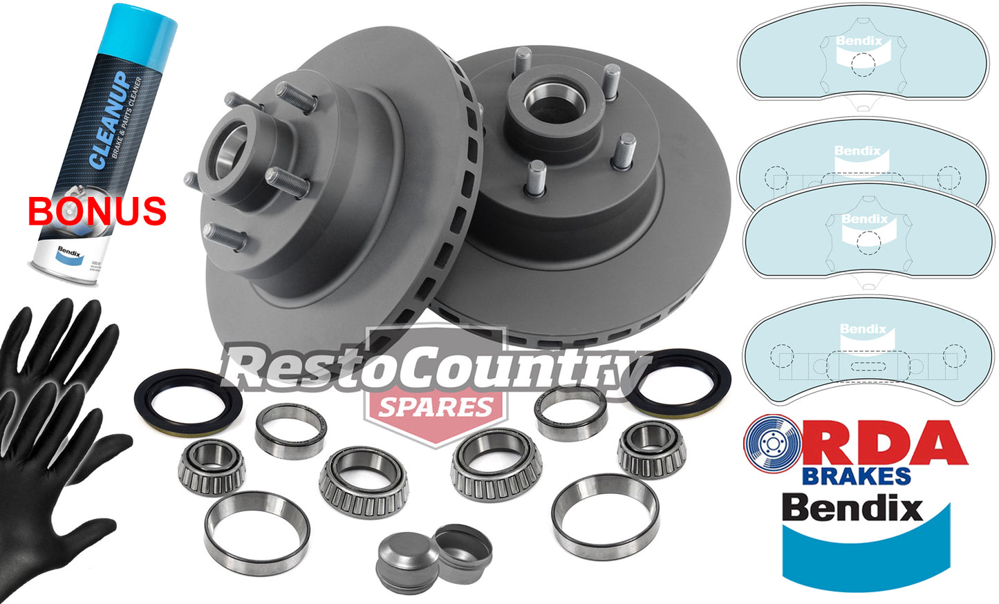 Front Disc Brake Rotor, Pad & Bearing Kit (PBR Cast Iron) Ford ZG ZH ZJ - kRDA107-q