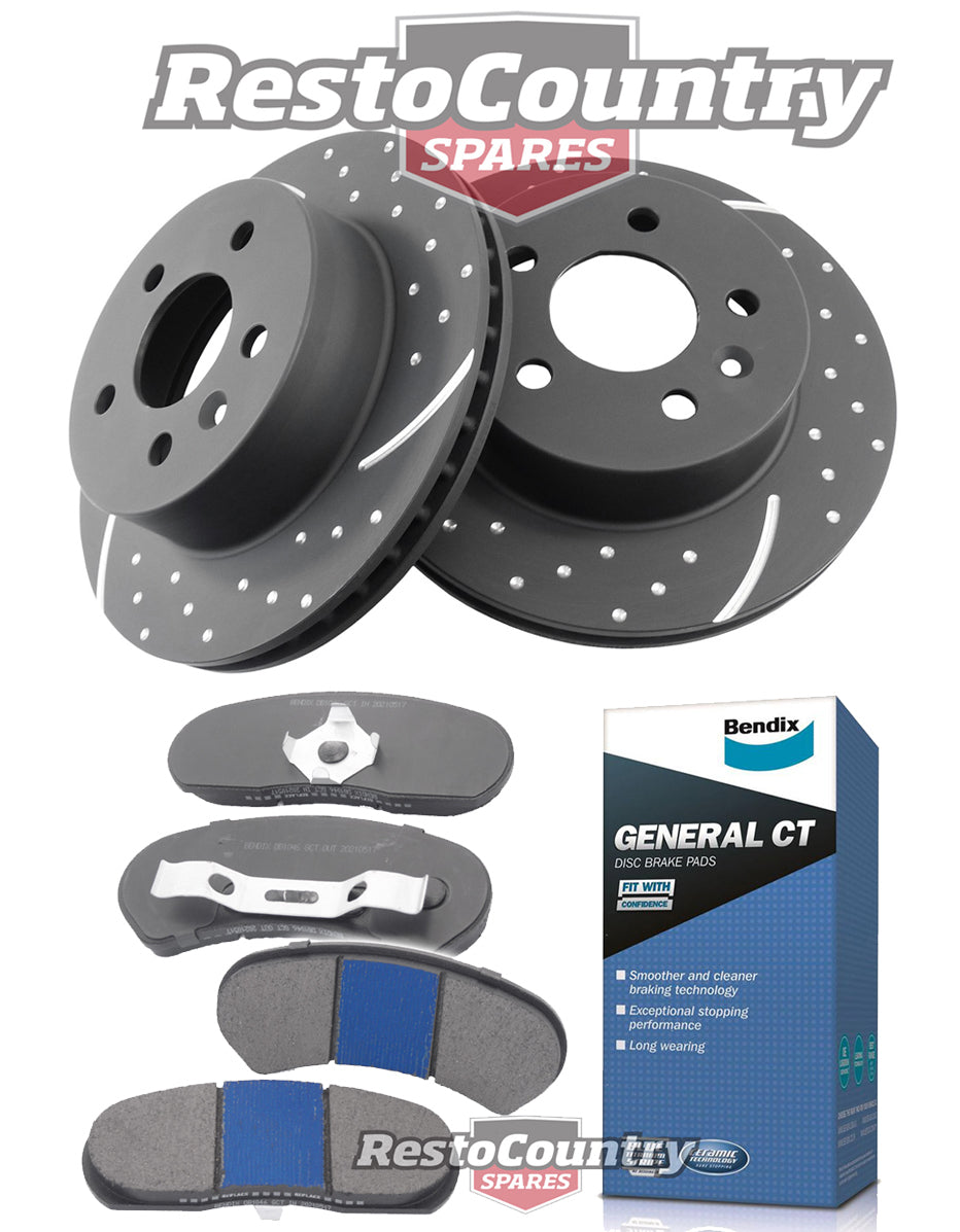 Rear Disc Brake Rotor & Pad Kit (Slotted & Dimpled) Ford XE XF ZK ZL - kRDA109D-a