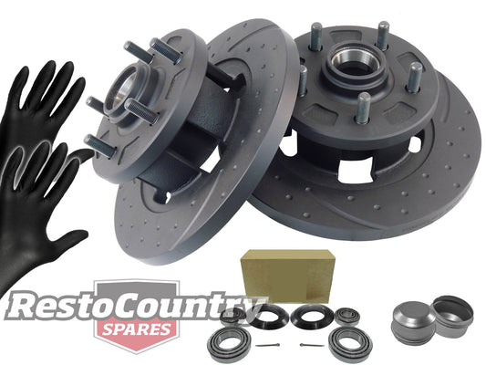 Holden Torana Front Disc Brake Rotors Slotted + Dimpled+ Wheel Bearings LH LX UC - kRDA10D-a