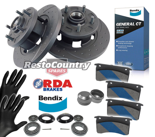 Front Disc Brake Rotor, Pad & Bearing Kit (Slotted & Dimpled) Holden LX UC Torana - kRDA10D-c