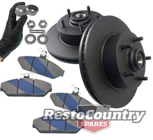 Holden Front Disc Brake Rotors + Bendix Pads + Nuts + Caps HX HZ Girlock Alloy - kRDA14-c
