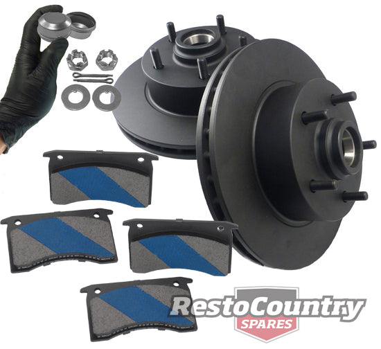 Holden Front Disc Brake Rotors + Bendix Pads + Nuts + Caps HX HZ PBR Alloy - kRDA14-d