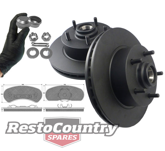Holden Front Disc Brake Rotors + Pads + Nuts + Caps HQ HJ HX A9X PBR Cast iron - kRDA14-h