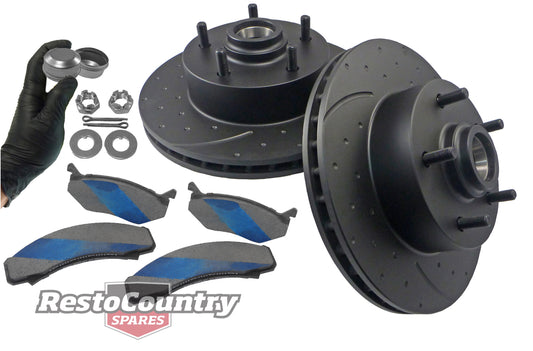 Front Disc Brake Rotor & Pad Kit (Slotted & Dimpled / Girlock Cast Iron) Holden HQ HJ HX A9X - kRDA14D-c