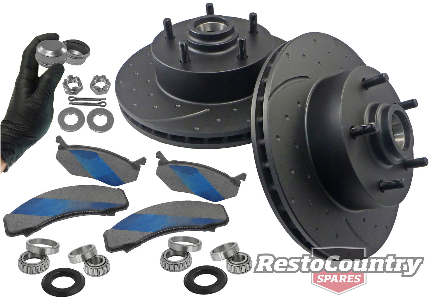 Front Disc Brake Rotor, Pad & Bearing Kit (Girlock Cast Iron) Holden HQ HJ HX - kRDA14D-d