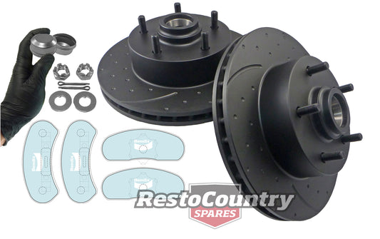 Front Disc Brake Rotor & Pad Kit (Slotted & Dimpled / PBR Cast Iron) Holden HQ HJ HX HZ A9X - kRDA14D-e