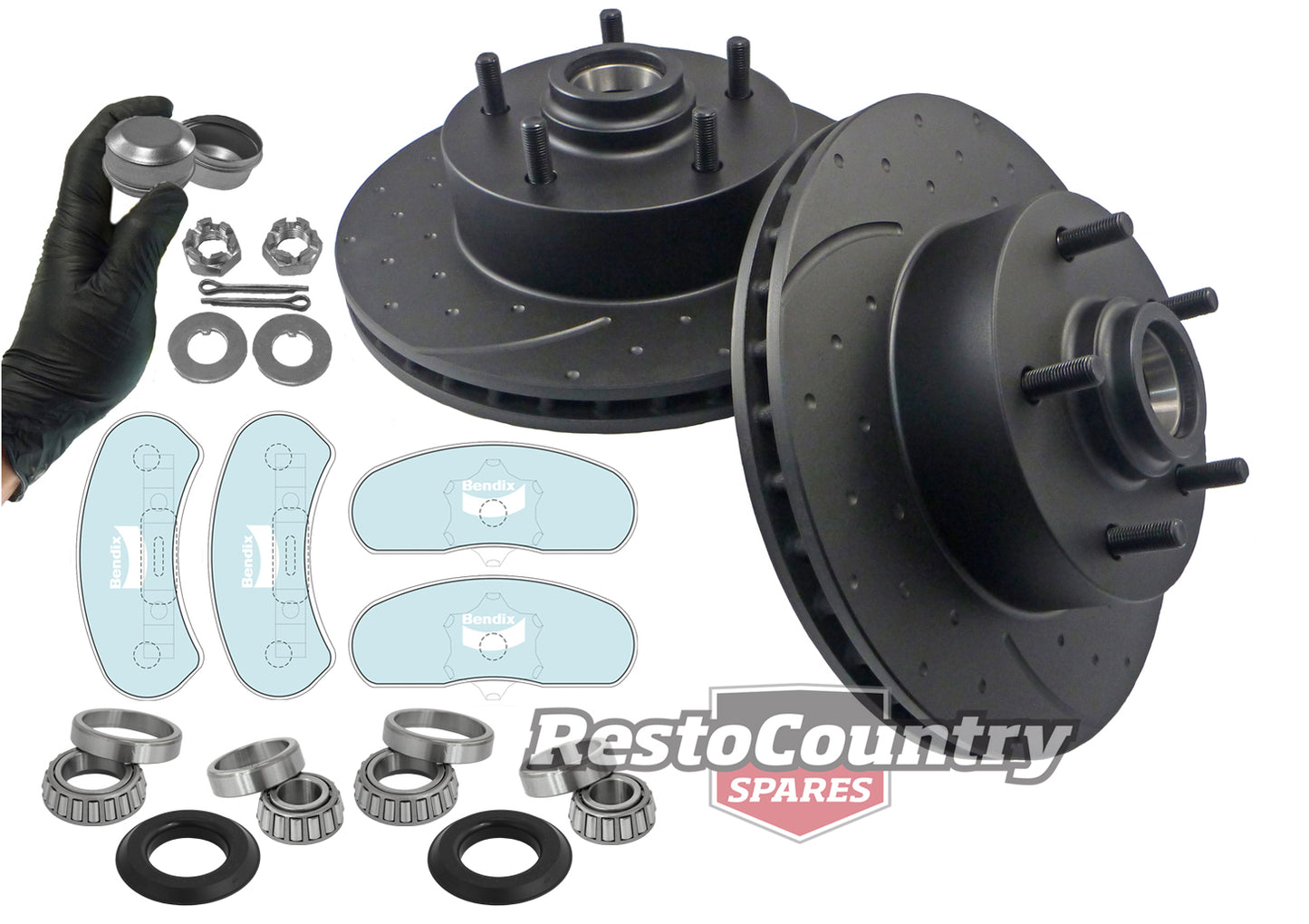 Front Disc Brake Rotor, Pad & Bearing Kit (PBR Cast Iron) Holden HQ HJ HX HZ - kRDA14D-f
