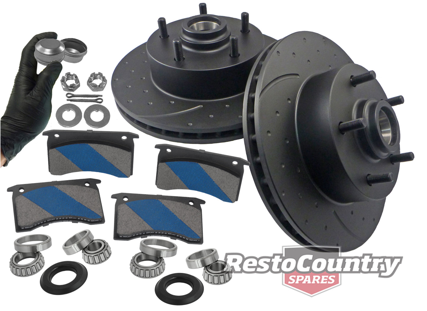 Front Disc Brake Rotor, Pad & Bearing Kit (PBR Alloy) Holden HQ HJ HX HZ - kRDA14D-j