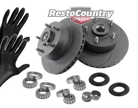 Front Disc Brake Rotor & Bearing Kit (Slotted & Dimpled) Holden VB VC VH VK - kRDA15D-b