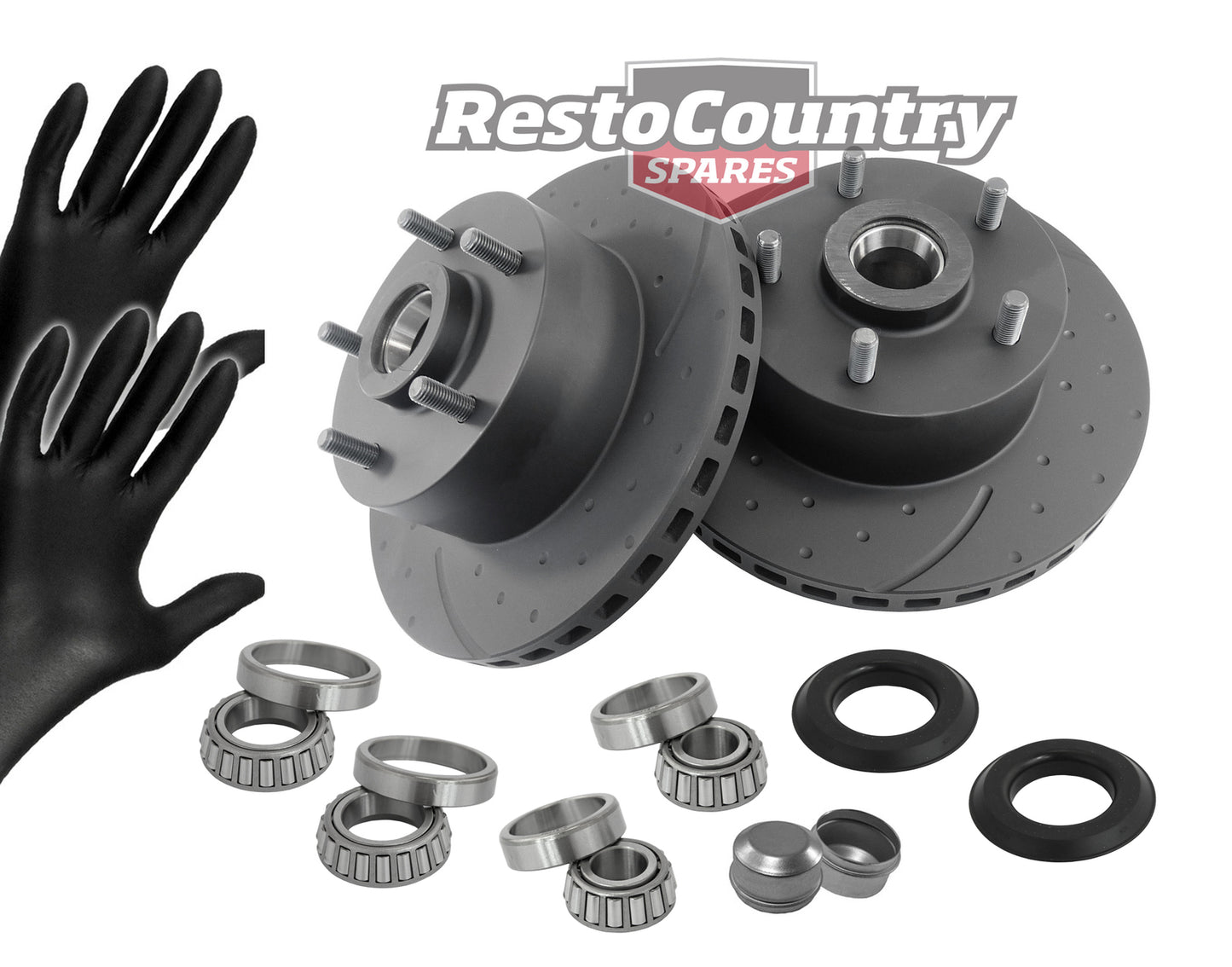 Holden Commodore Front SLOT+ DIMPLED Disc Brake Rotor + Bearing Kit VN VG VP V6 - kRDA15D-d