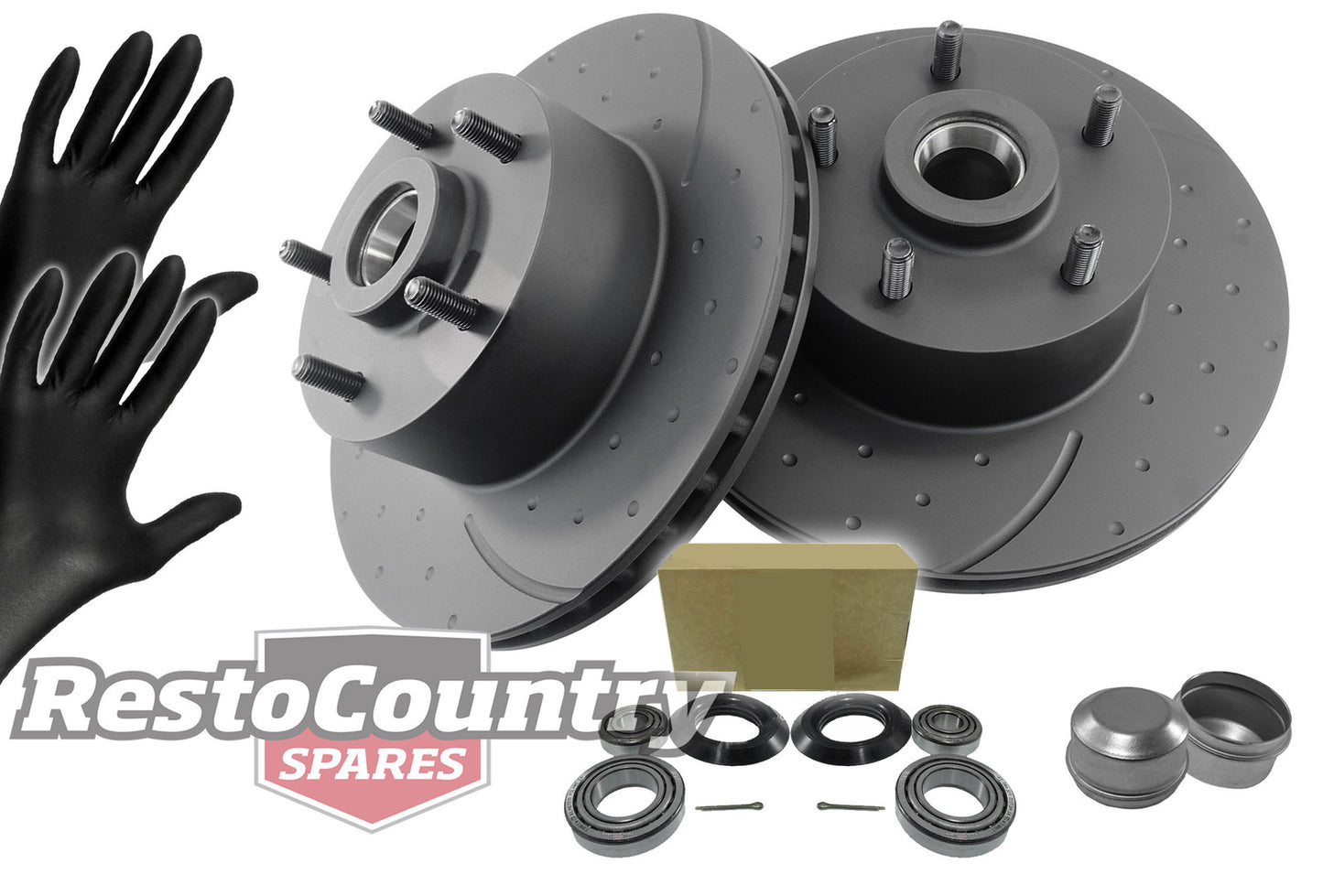 Holden Front Disc Brake Rotors +Bearing Kit SLOT+DIMPLED VL Turbo V8 VN VG VP V8 - kRDA17D-b