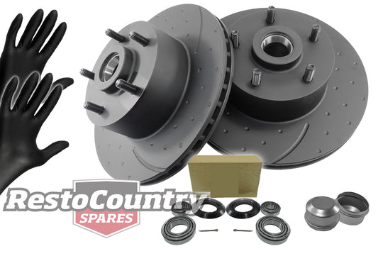 Holden Front Disc Brake Rotors +Bearing Kit SLOT+DIMPLED VN V6 FE2 VQ NON ABS - kRDA17D-c