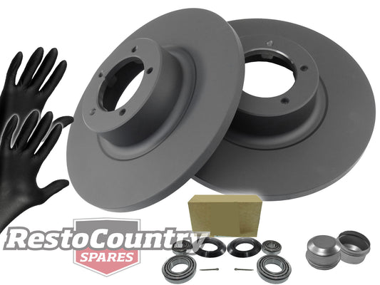 Holden Front Disc Brake Rotor + Wheel Bearing + Hub Cap Kit HK HT 6Cyl Anti Rust - kRDA2-b