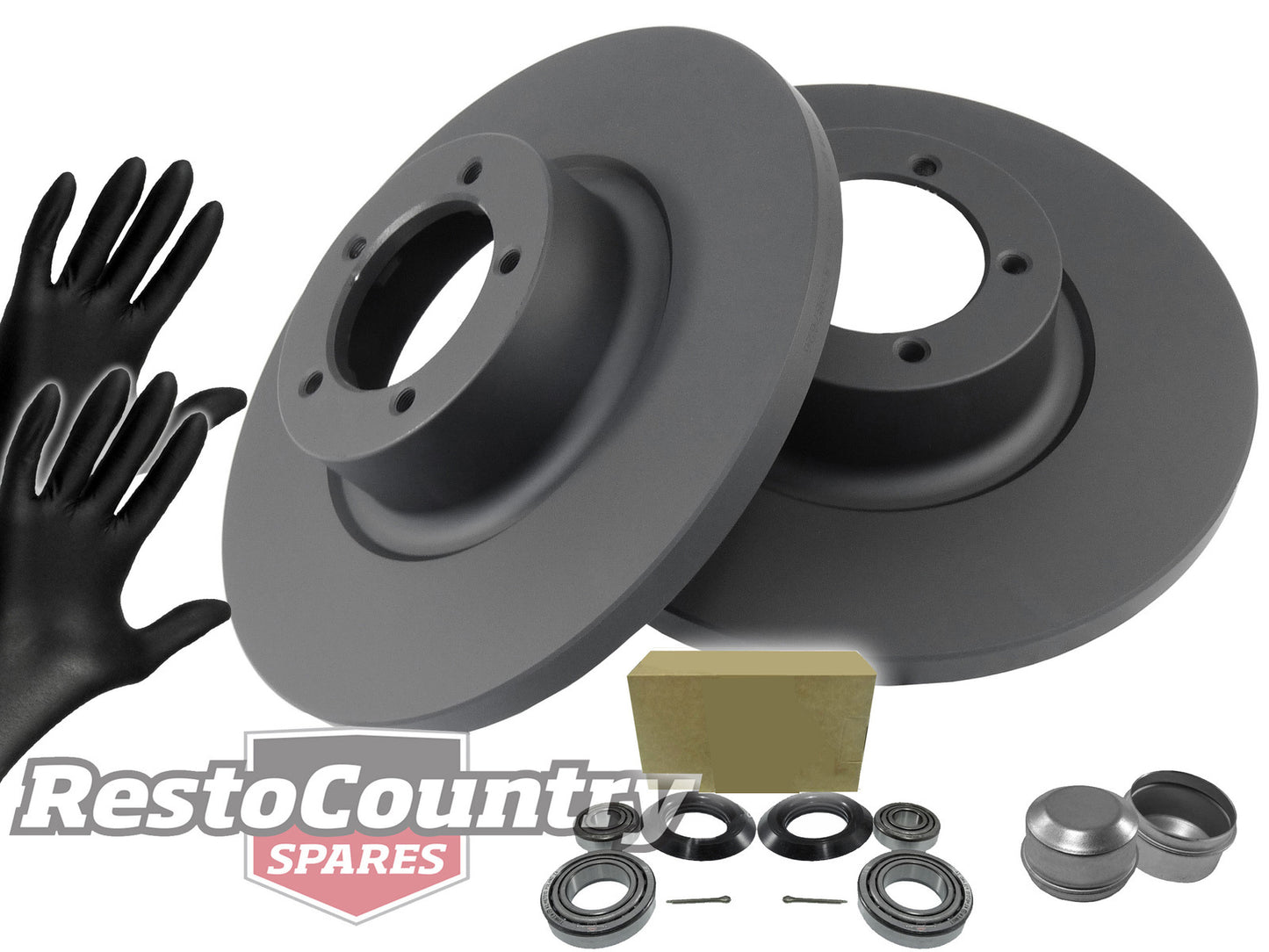 Holden Front Disc Brake Rotor + Wheel Bearing + Hub Cap Kit HT V8 - kRDA3-b