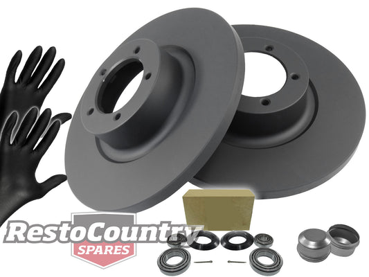 Holden Front Disc Brake Rotor + Wheel Bearing + Hub Cap Kit HT V8 - kRDA3-b