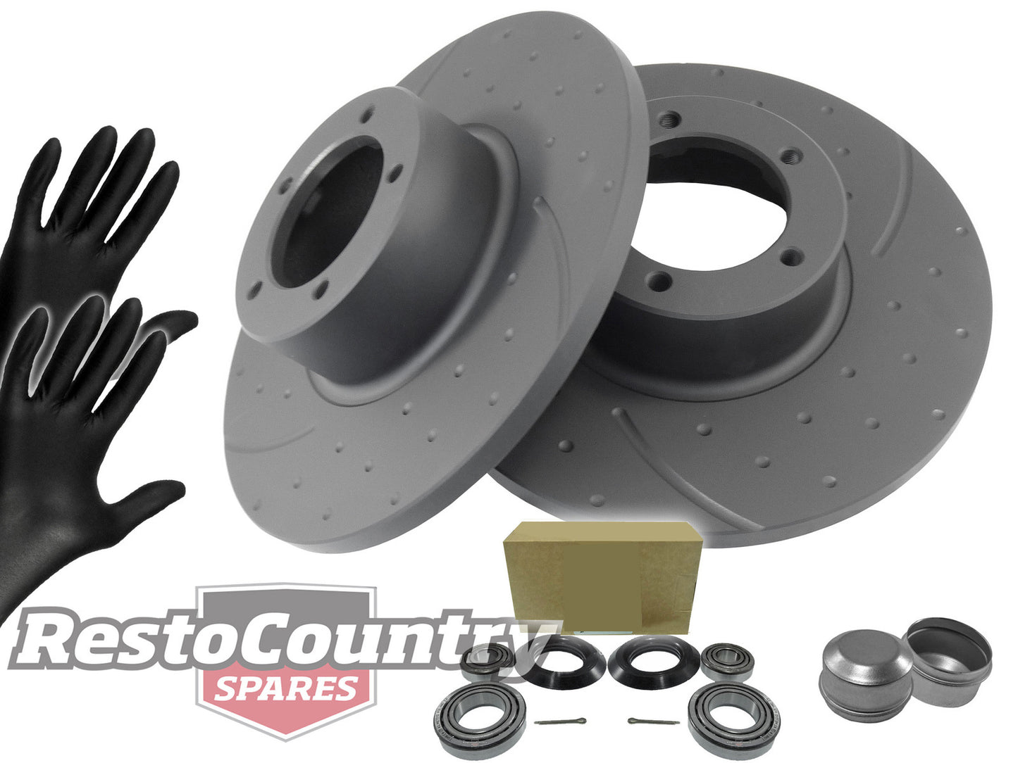 Holden Torana Front Disc Brake Rotor Slotted +Dimpled+ Wheel Bearings LC LJ 6Cyl - kRDA8D-a