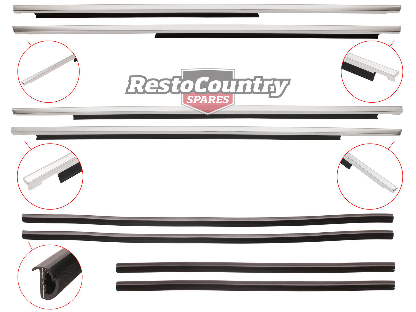 Holden Commodore Complete Door Belt + Moulding Kit x8 INNER + OUTER VB All VC VH - kRDB1001B-c