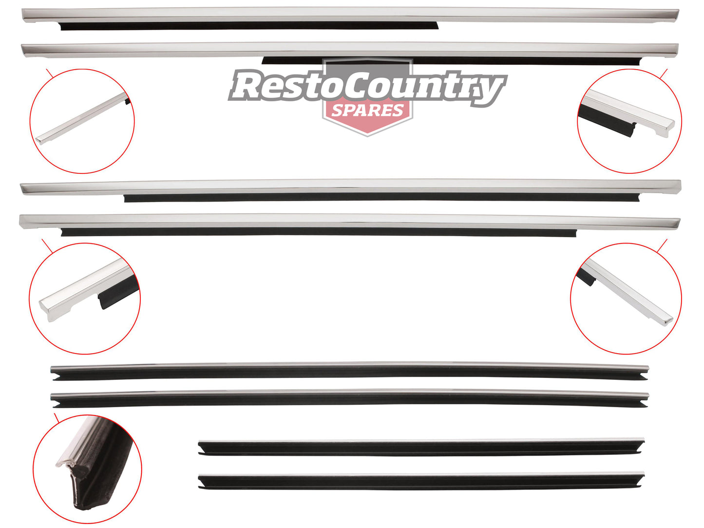 Holden Commodore Complete Door Belt + Moulding Kit INNER+OUTER VC VH SL/E Sedan - kRDB1001B-d