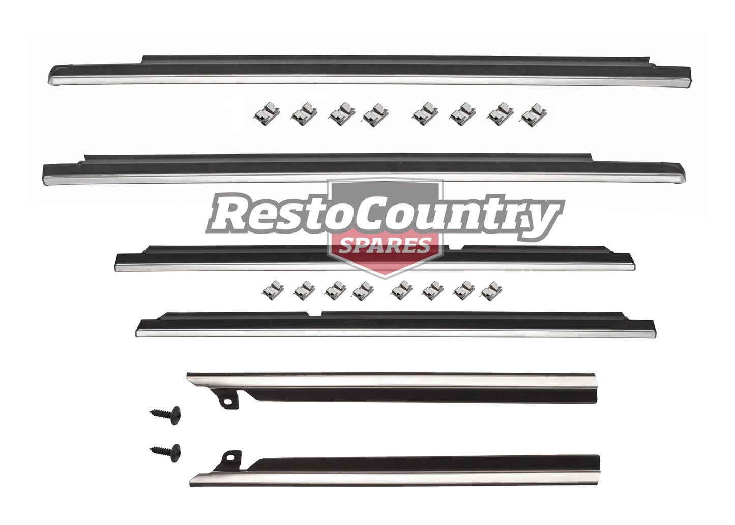 Holden Commodore Outer Door + Qtr Weather Belt + Moulding SET x6 VK SEDAN chrome - kRDB1003B-d