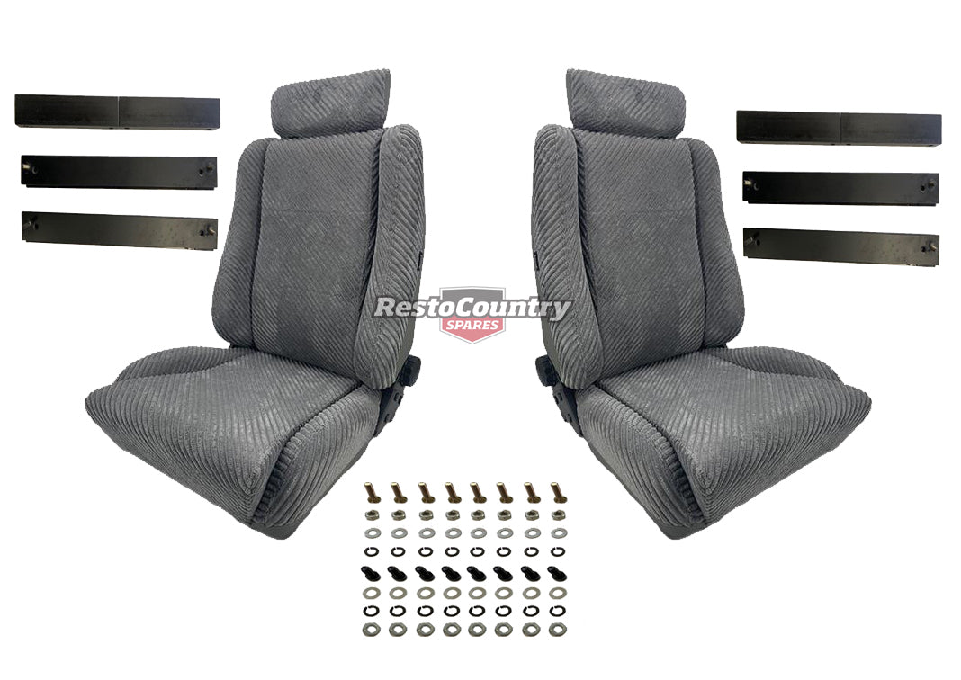Autotecnica Sport Seat Pair & Adapter Kit (Grey Striped) Holden VK VL Commodore - kSP88GSx2-c