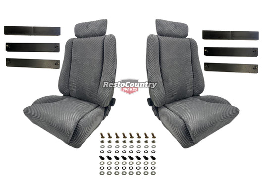 Autotecnica Sport Seat Pair & Adapter Kit (Grey Striped) Holden VK VL Commodore - kSP88GSx2-c