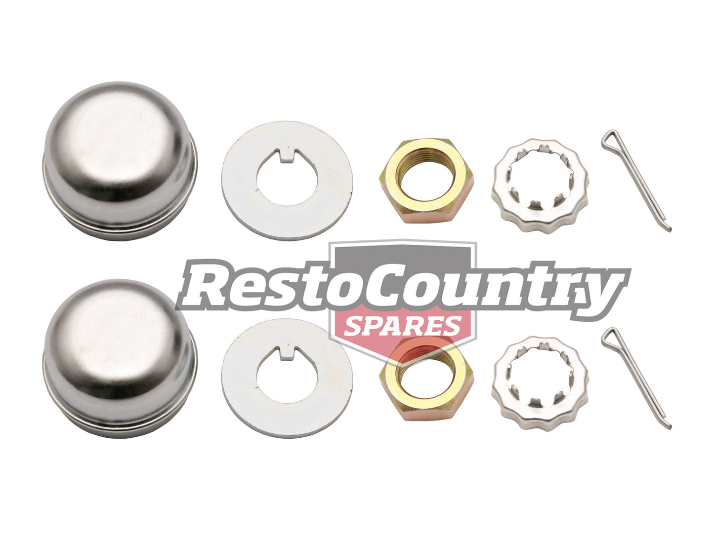 Ford Wheel Bearing Hub Nut + Cap + Washer Kit PAIR XW XY ZC ZD  retainer - kWC2003-a