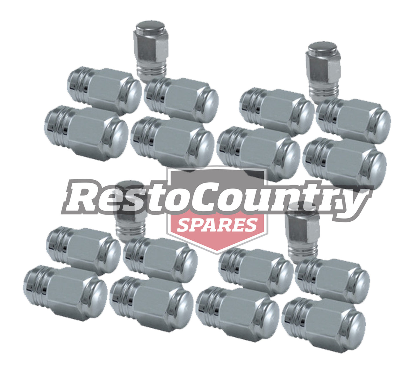 Holden GTS Wheel Nut Set x20 HX HZ LH LX A9X - 4x rims long chrome dome - kWN10035x4