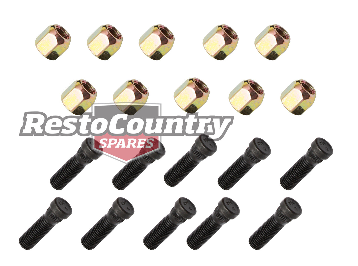 Holden Commodore Wheel Stud + Nut Kit x10 VR VS VT VX VY VZ REAR only bolt - kWS1002A-b