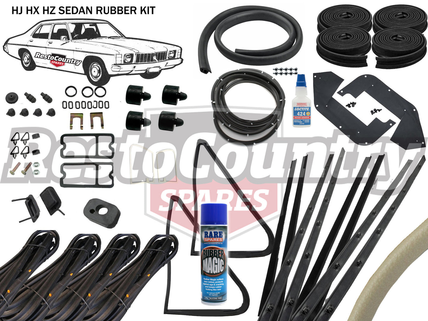Holden Sedan Complete Body Rubber Kit HJ HX HZ CHAMOIS Pinchweld - kzHJ1-c