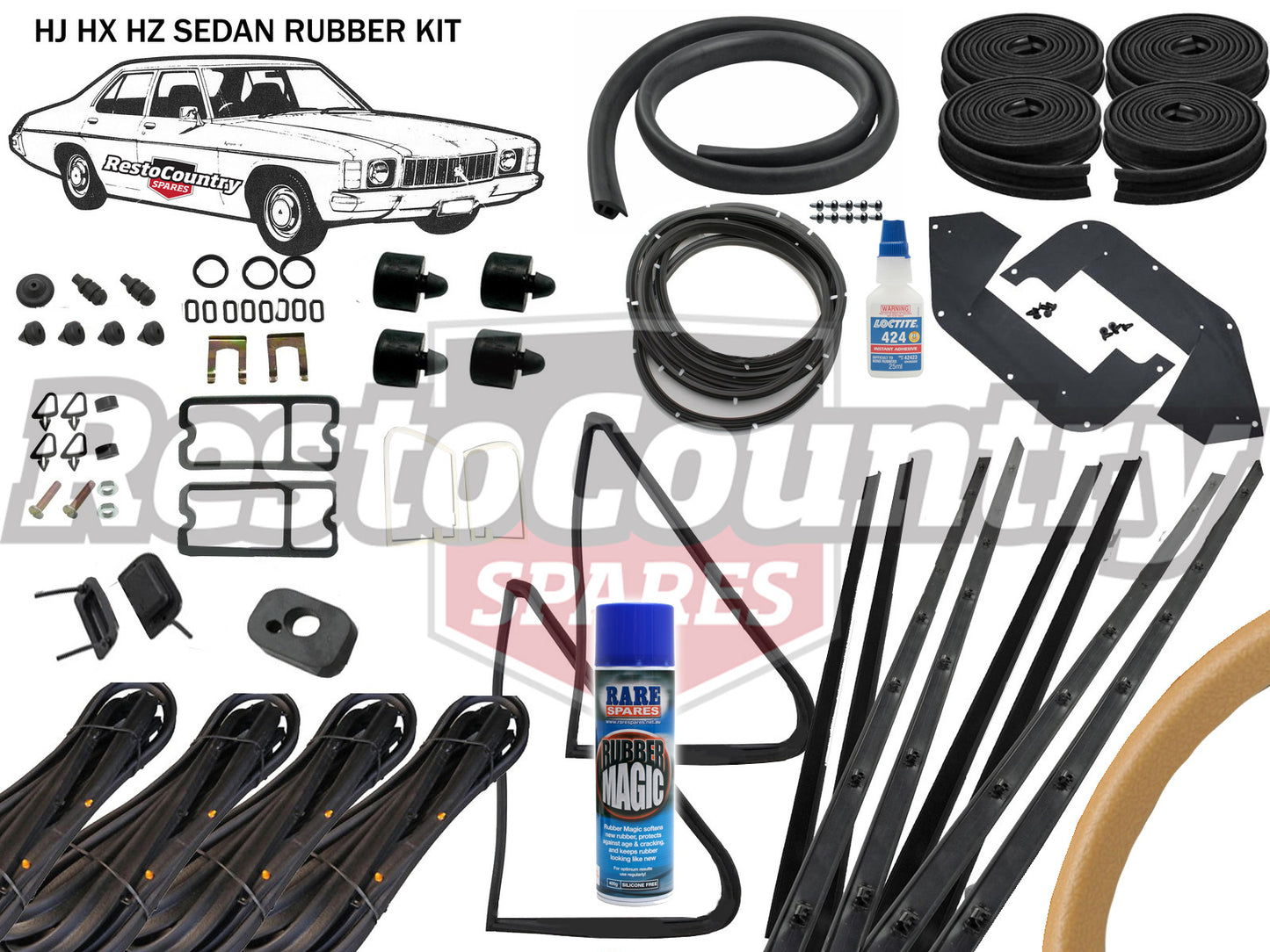 Holden Sedan Complete Body Rubber Kit HJ HX HZ BUCKSKIN Pinchweld - kzHJ1-d