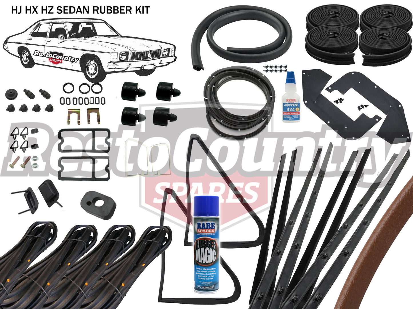 Holden Sedan Complete Body Rubber Kit HJ HX HZ MID BROWN Pinchweld - kzHJ1-e