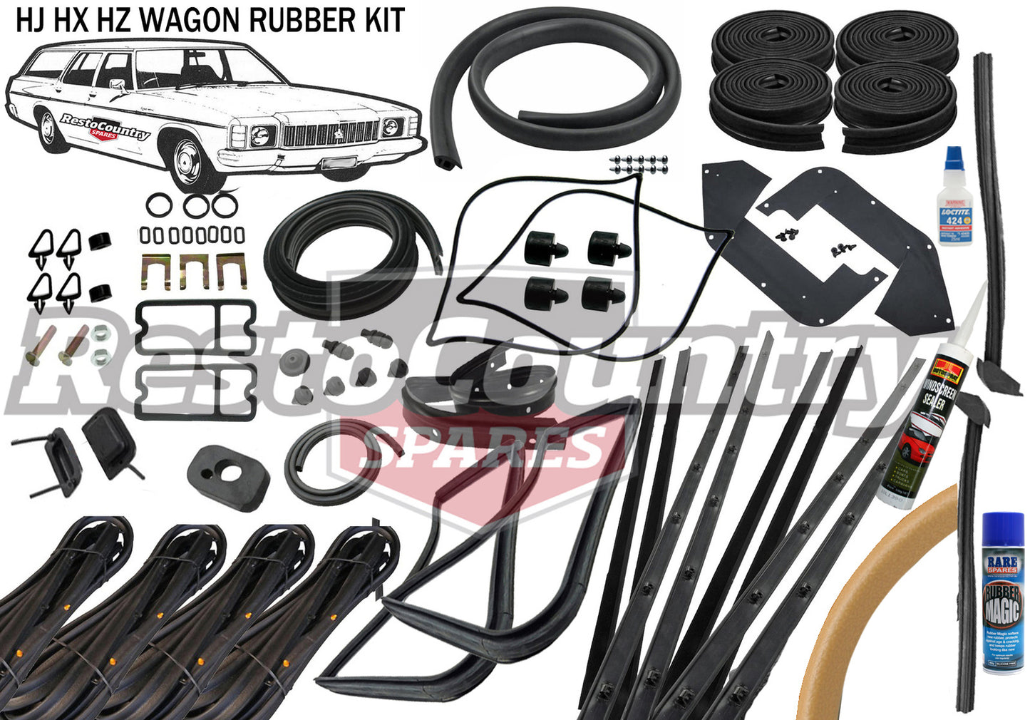 Holden WAGON Complete Body Rubber Kit HJ HX HZ BUCKSKIN Pinchweld - kzHJ2-buckskin