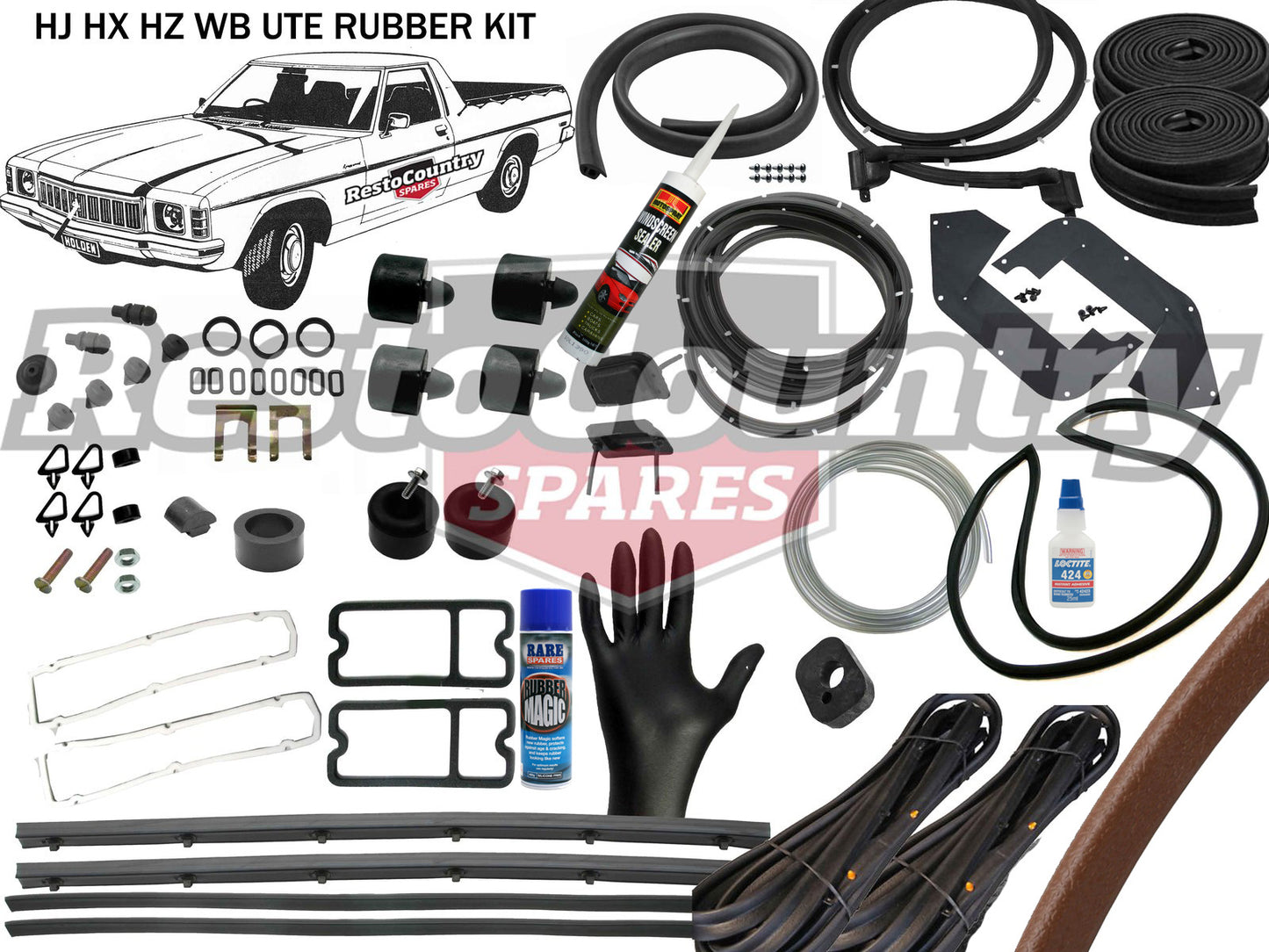 Holden UTE Complete Body Rubber Kit HJ HX HZ MID BROWN Pinchweld - kzHJ3-BROWN