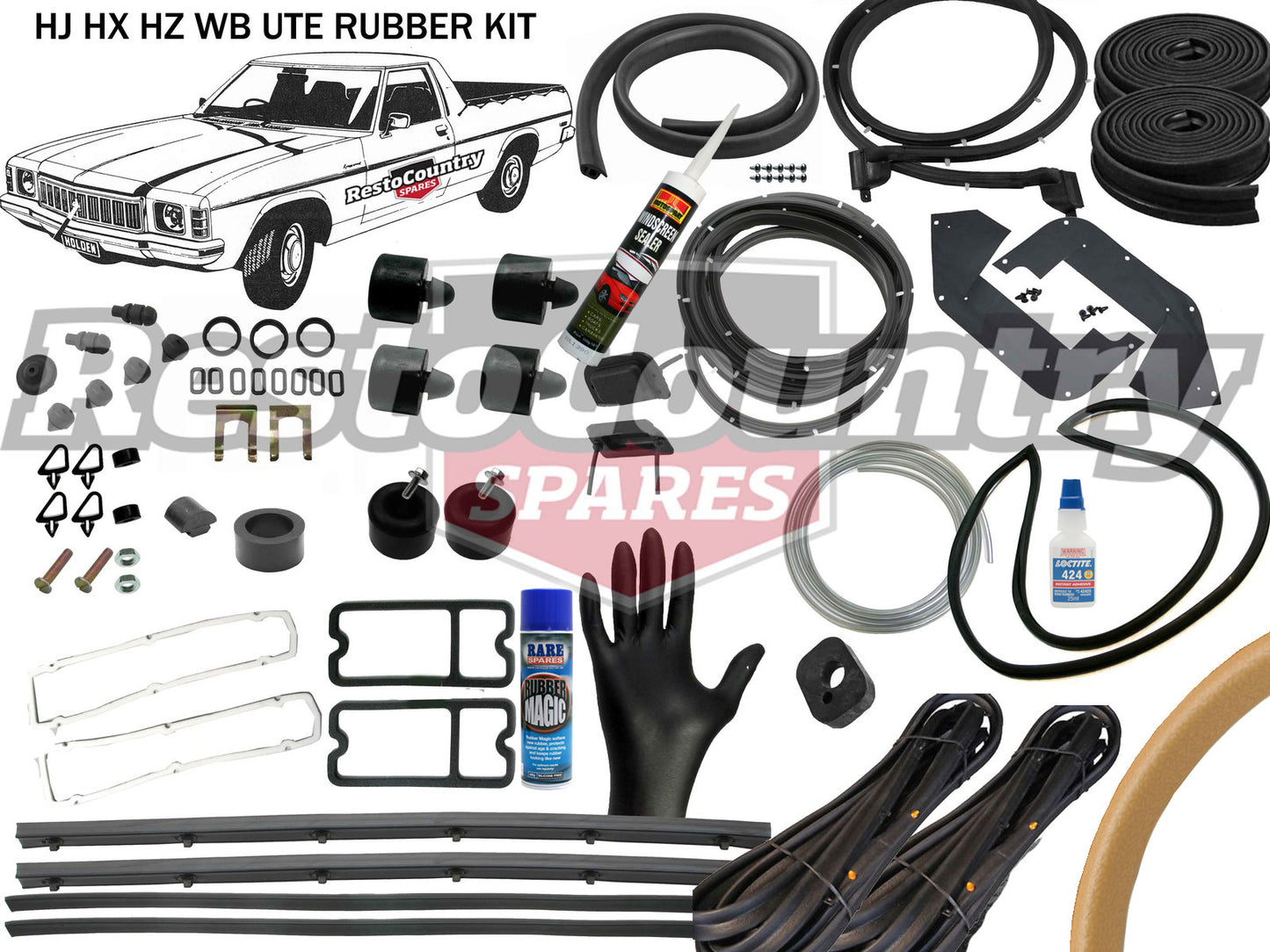 Holden UTE Complete Body Rubber Kit HJ HX HZ BUCKSKIN Pinchweld - kzHJ3-BUCKSKIN
