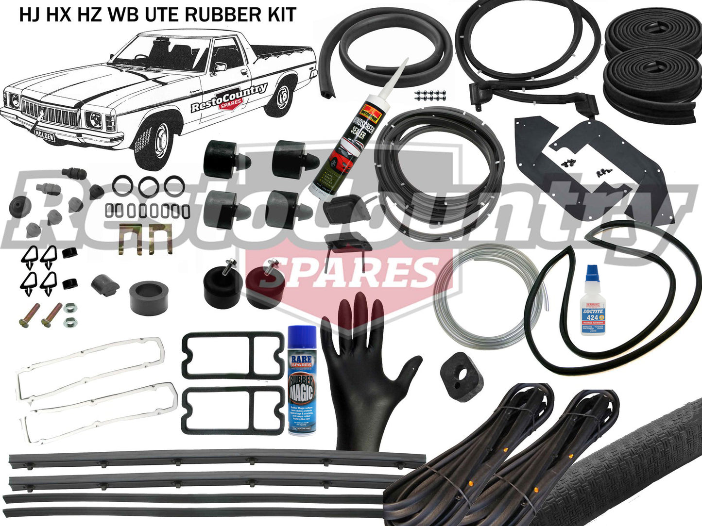 Holden UTE Complete Body Rubber Kit HJ HX HZ BLACK Pinchweld - kzHJ3-black
