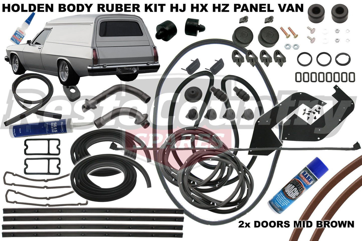 Holden PANEL VAN Rubber Kit HJ HX HZ MID BROWN Pinchweld - kzHJ4-BROWN