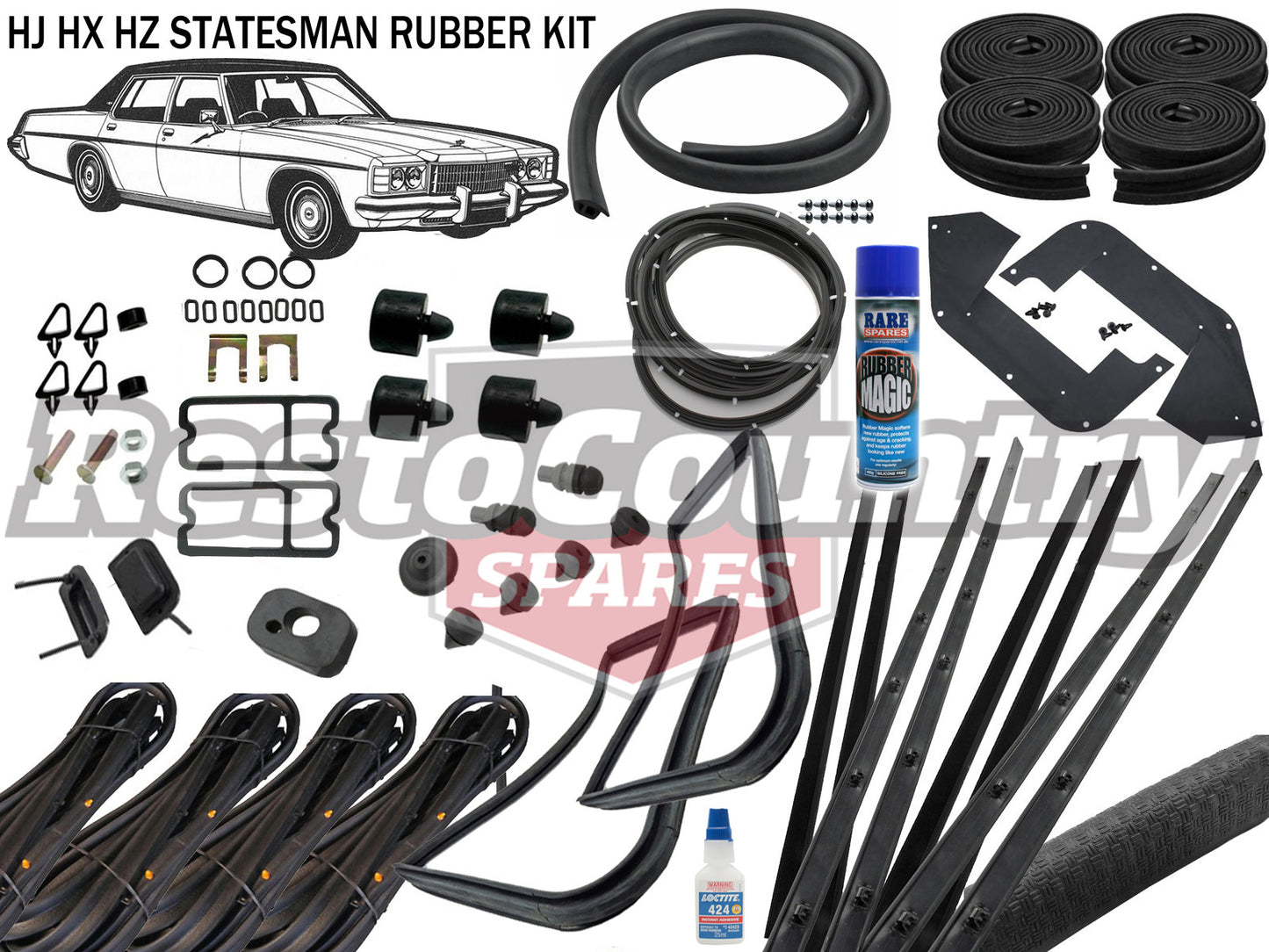 Holden Statesman Complete Body Rubber Kit HJ HX HZ BLACK Pinchweld - kzHJ5-BLACK
