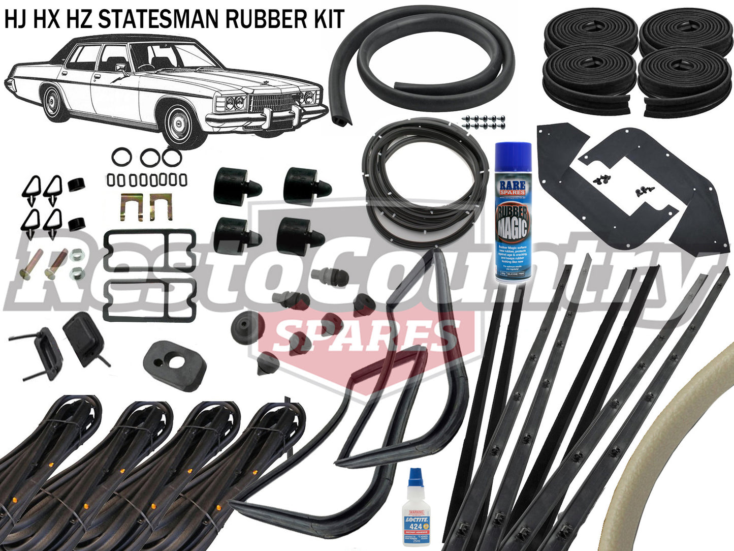Holden STATESMAN Complete Body Rubber Kit HJ HX HZ CHAMOIS Pinchweld - kzHJ5-CHAMOIS