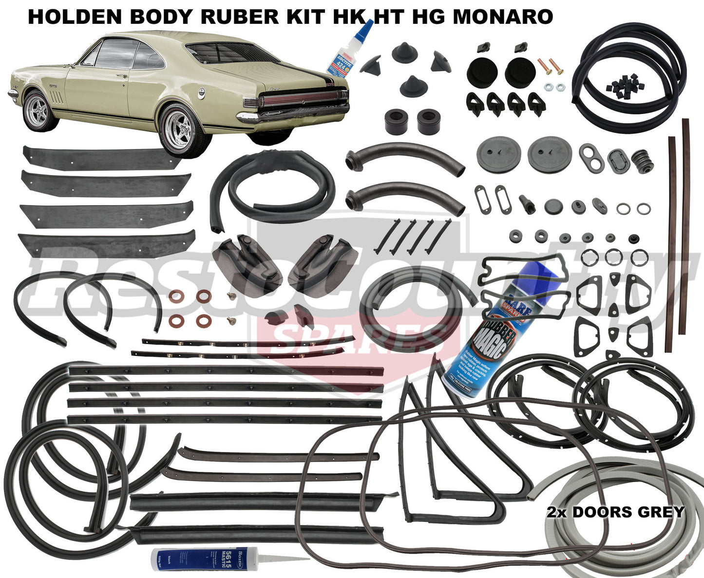 Holden Body Rubber Kit HK HT HG Monaro GREY Pinchweld coupe weather seal - kzHK1-b