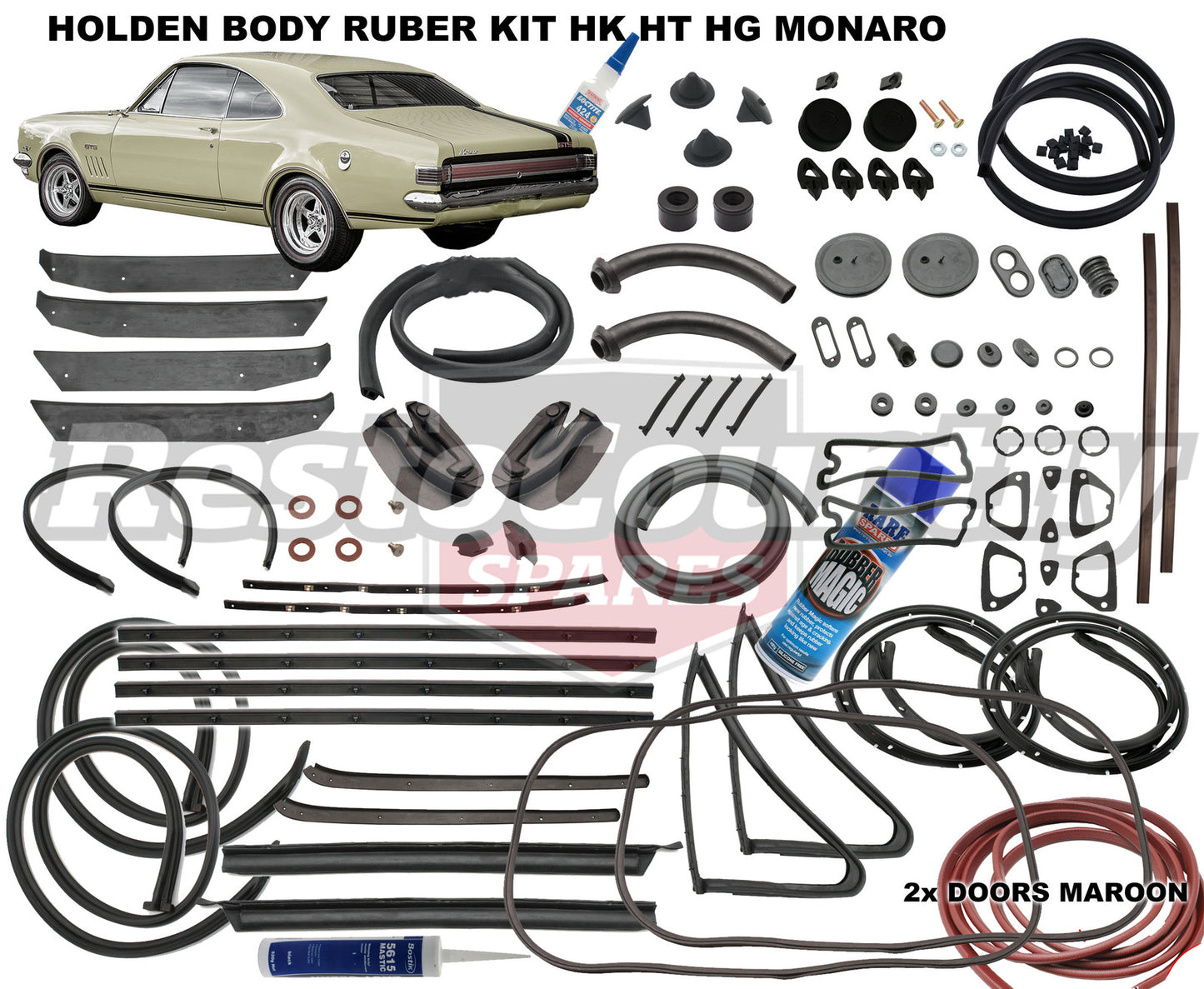 Holden Body Rubber Kit HK HT HG Monaro Maroon Pinchweld coupe weather seal - kzHK1-c