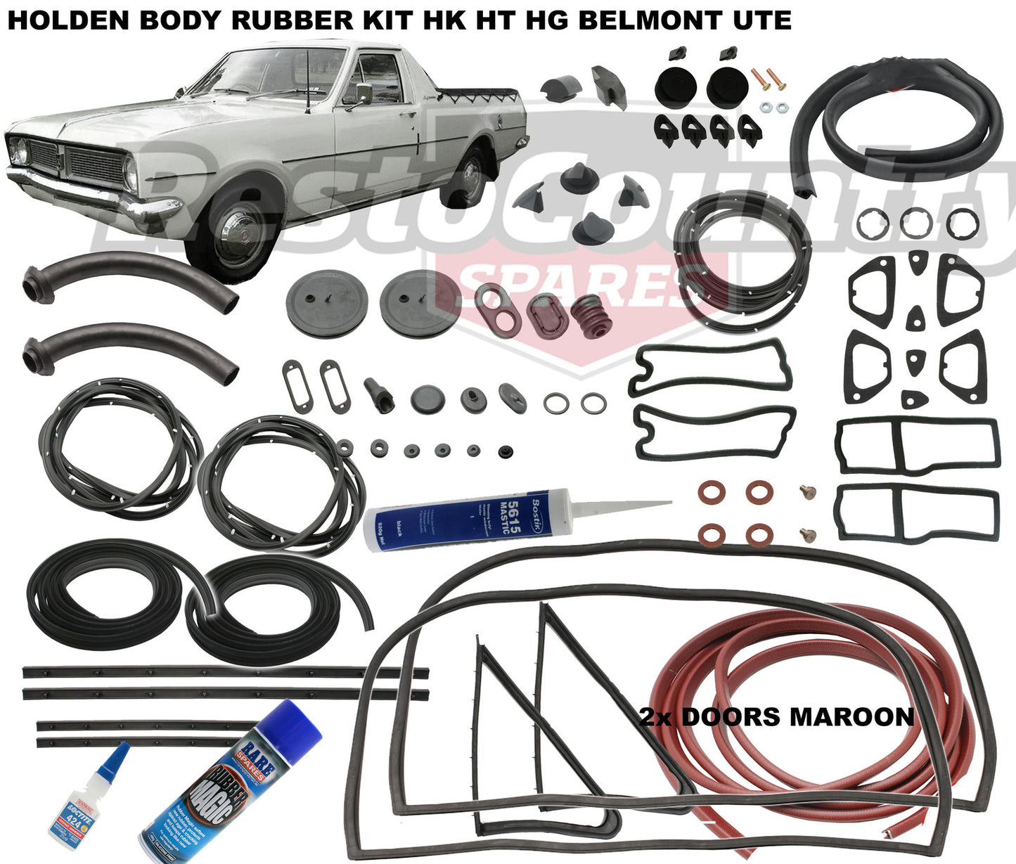 Holden Body Rubber Kit HK HT HG UTE Belmont MAROON Pinchweld - kzHK2-MAROON