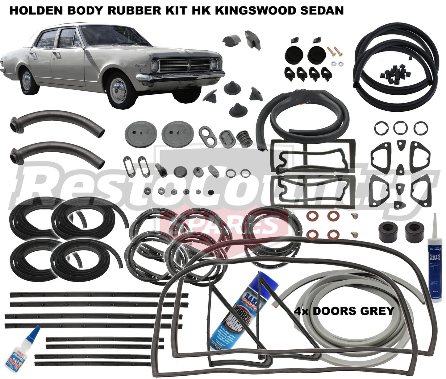 Holden Body Rubber Kit HK Kingswood SEDAN GREY Pinchweld - kzHK5-GREY