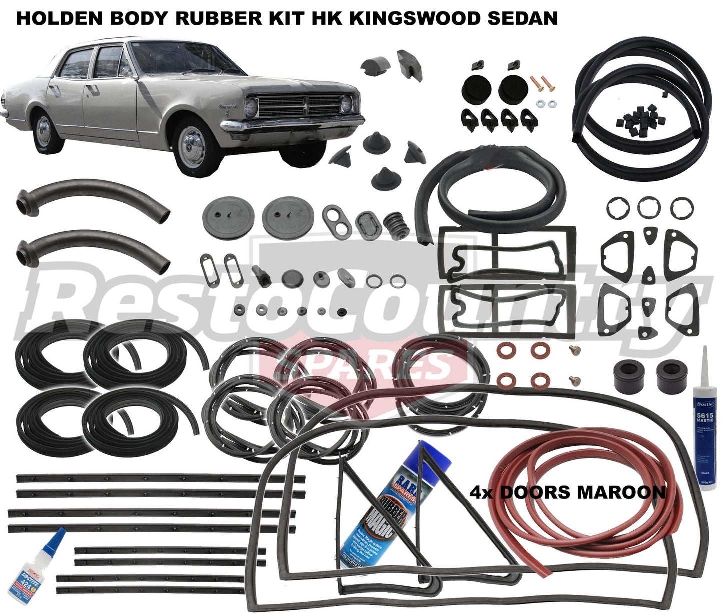 Holden Body Rubber Kit HK Kingswood SEDAN MAROON Pinchweld - kzHK5-MAROON