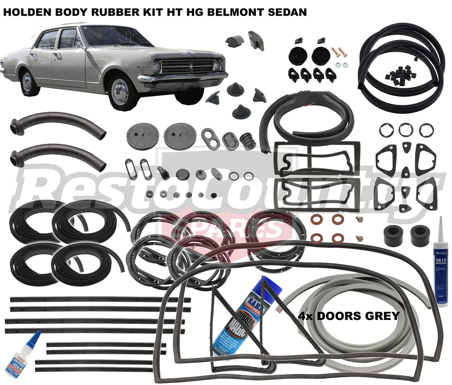 Holden Body Rubber Kit HK Belmont SEDAN GREY Pinchweld - kzHK6-GREY