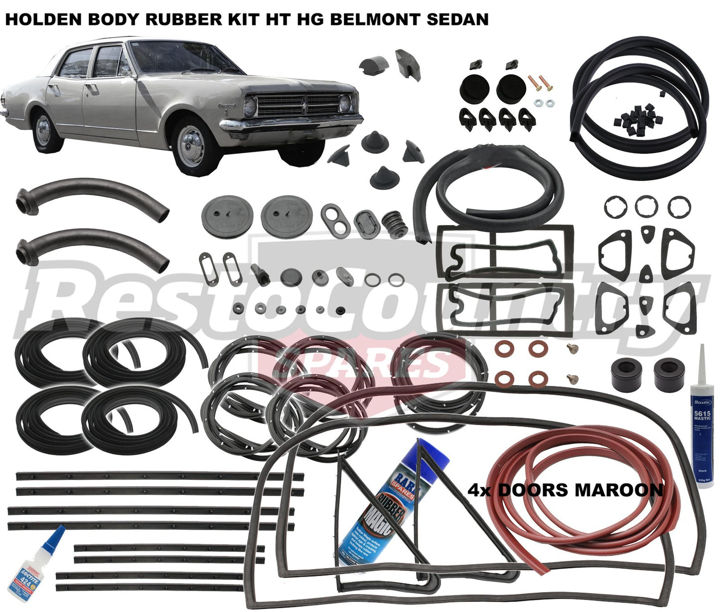 Holden Body Rubber Kit HK Belmont SEDAN MAROON Pinchweld - kzHK6-MAROON